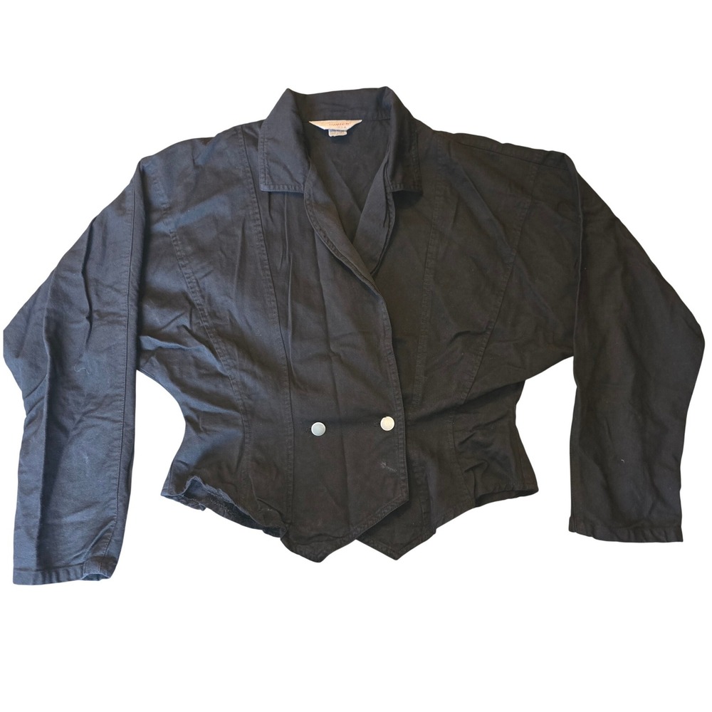 Vintage Lumiere snatched button waist Jacket Size Large Black USA 100% Cotton